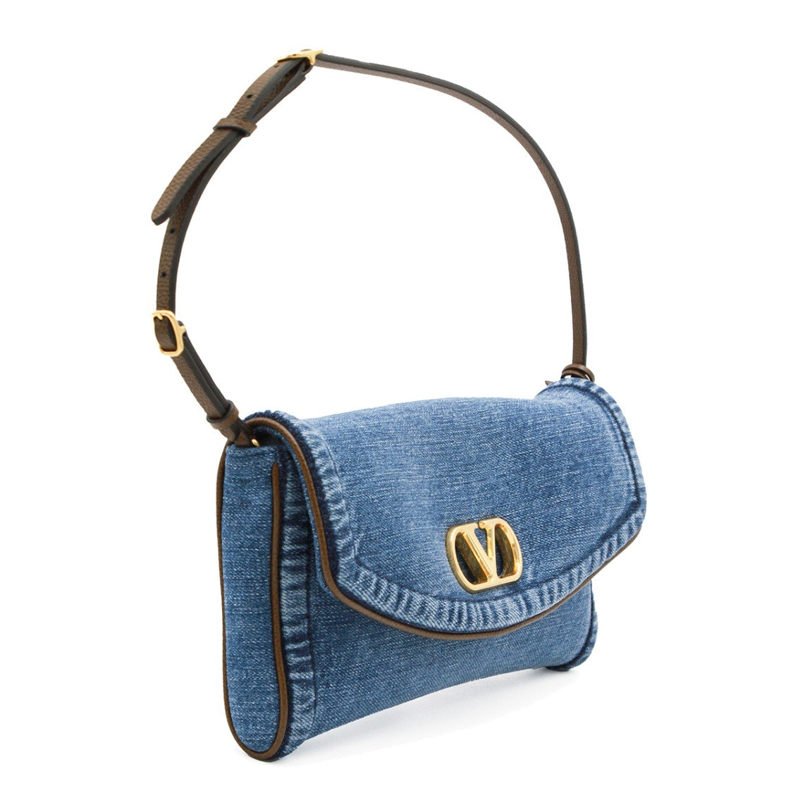 Valentino Garavani Rectangular Blue Denim Shoulder Bag With Gold-Tone Emblem