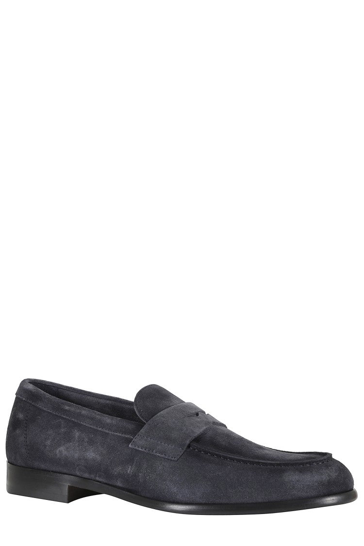 Doucal's Blue Penny Rubber-Sole Suede Loafers