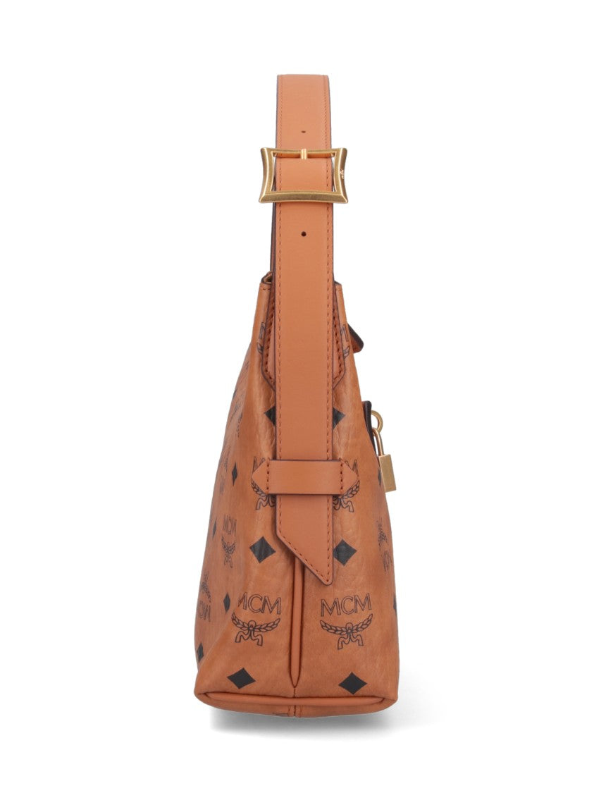 Mcm Arena Hobo Shoulder Bag With Logo Print