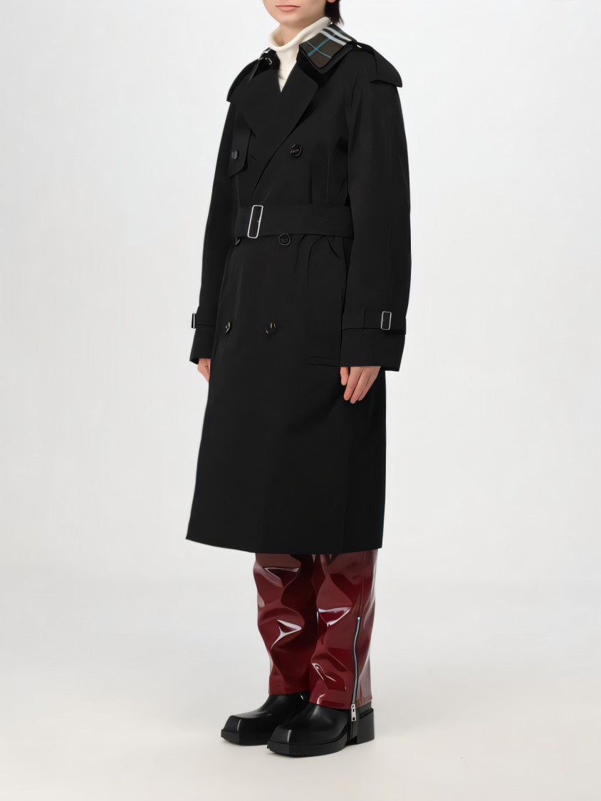 Burberry Double-Breasted Trench Coat With Distinctive Plaid Detail