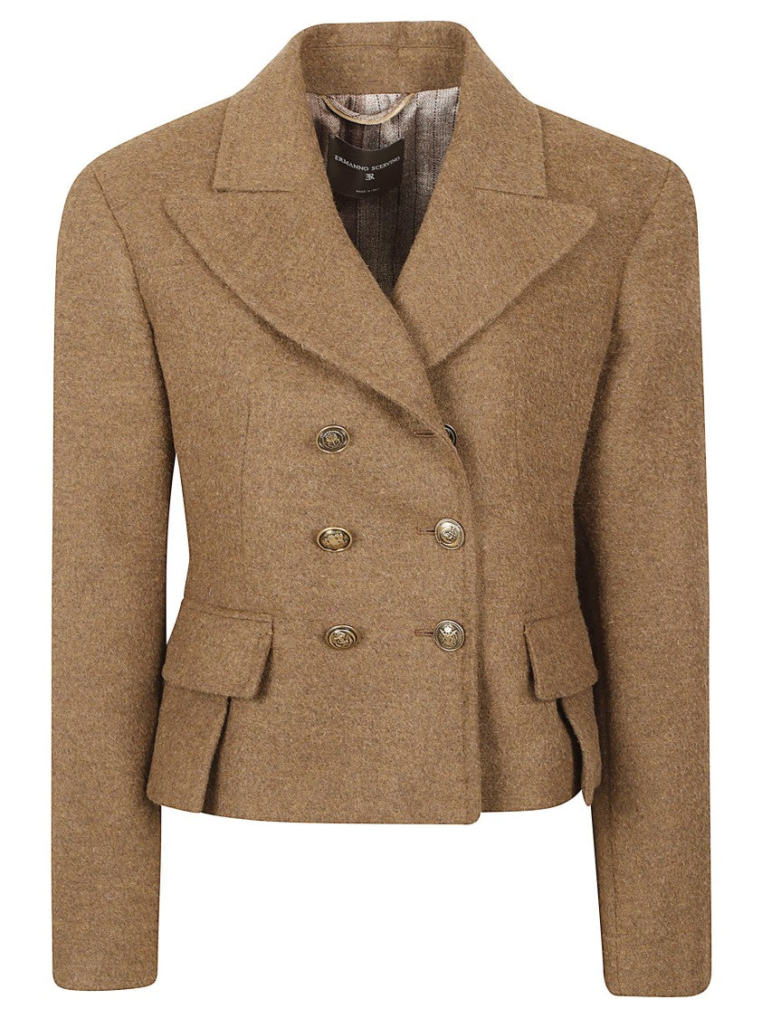 Ermanno Scervino Cropped Double-Breasted Jacket With Structured Shoulders And Textured Finish