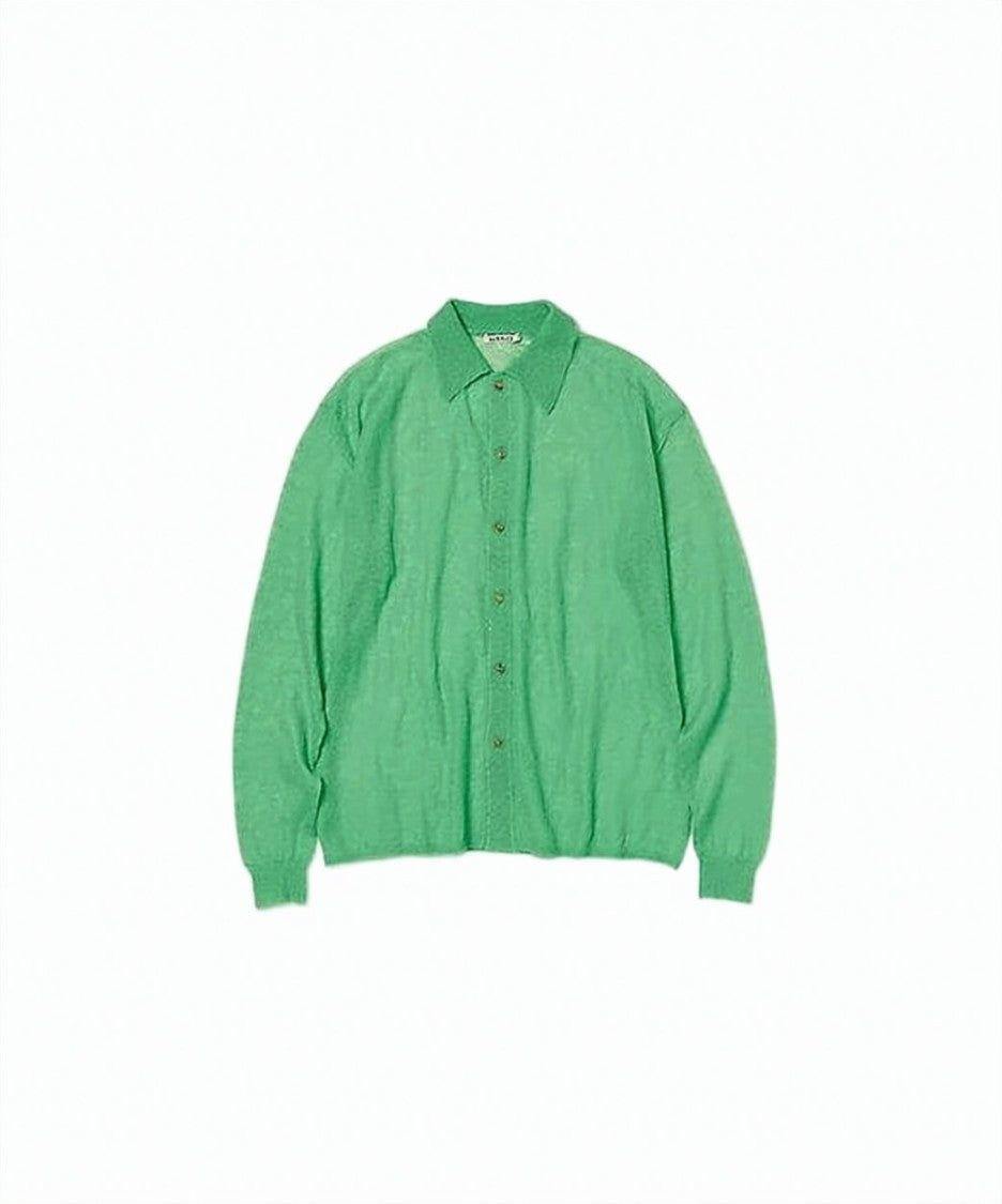 Auralee Soft Button-Up Cardigan With Classic Collar