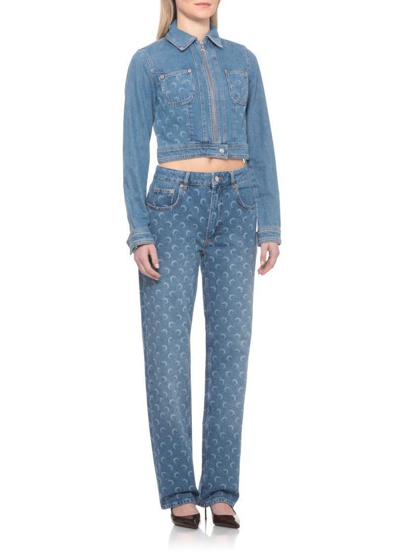 Marine Serre Light Blue Moon Pattern Denim Jacket