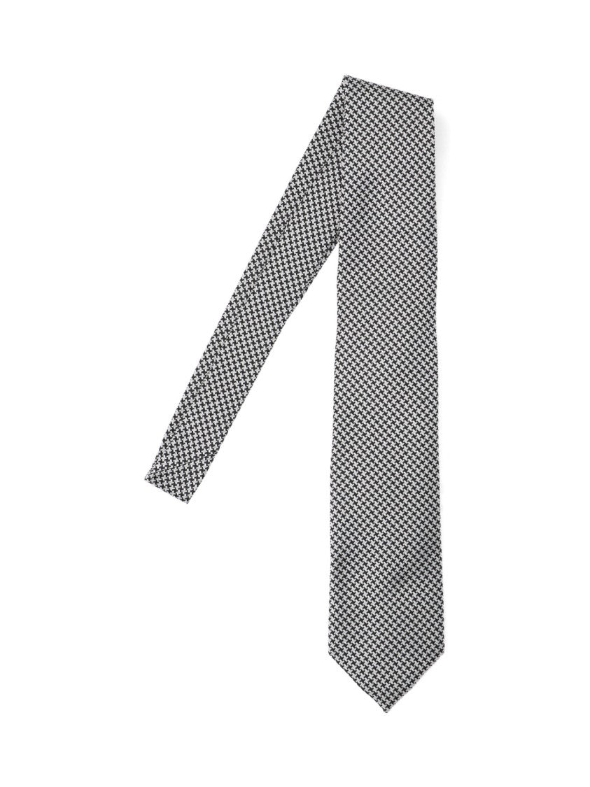 Tom Ford Adjustable Black Silk Tie With Houndstooth Pattern