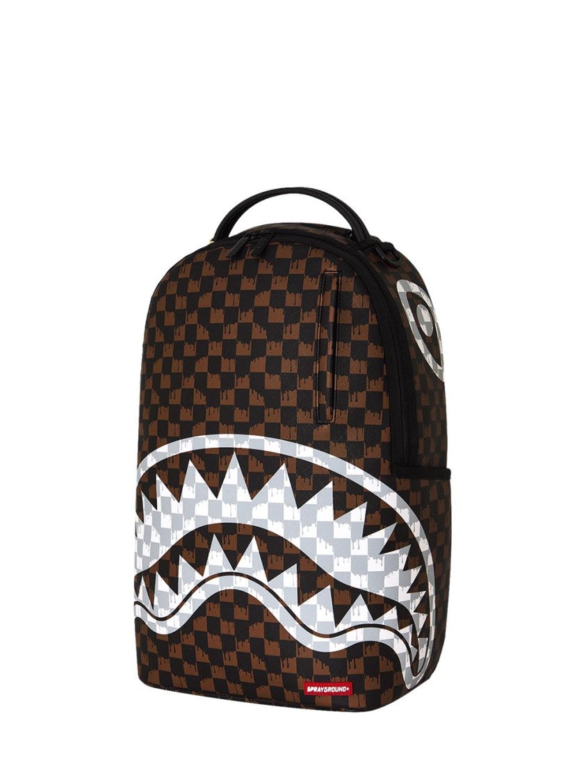 Sprayground Brown And Cream Drip Check Shark Backpack