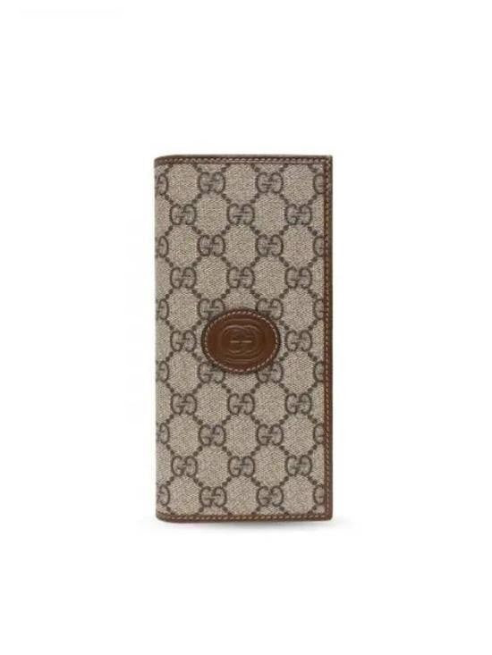 Gucci Classic Monogram Canvas Long Wallet With Brown Leather Trim