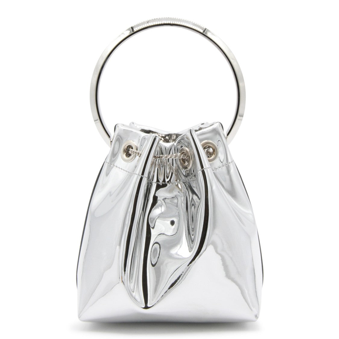 Jimmy Choo Silver Leather Bon Bon Satchel With Rigid Top Handle