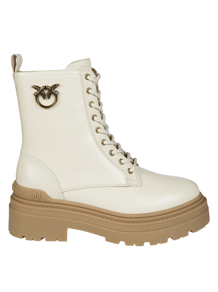 Pinko Beige Leather Biker Boots