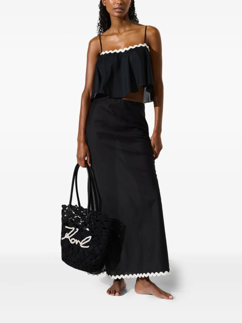 Karl Lagerfeld Intricate Openwork Crochet Tote Bag With Logo Detail