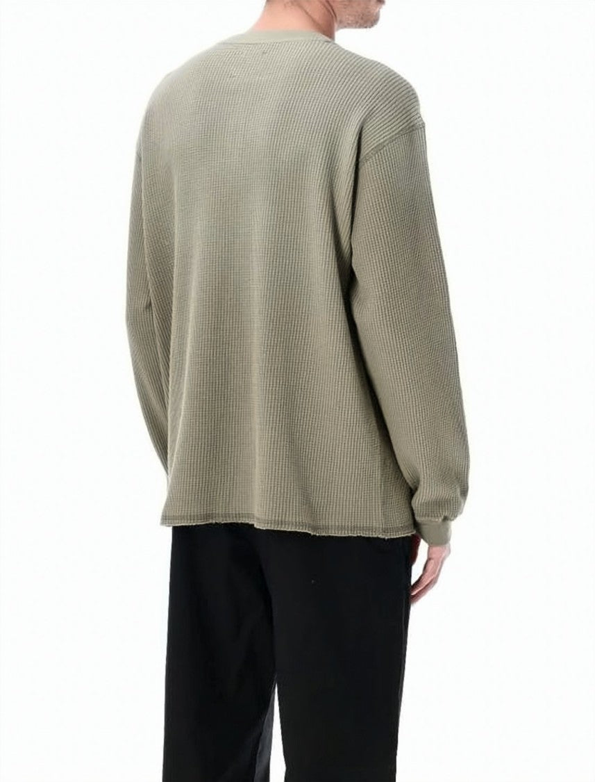 Roa Long-Sleeve Waffle Knit Top With Buttoned Placket