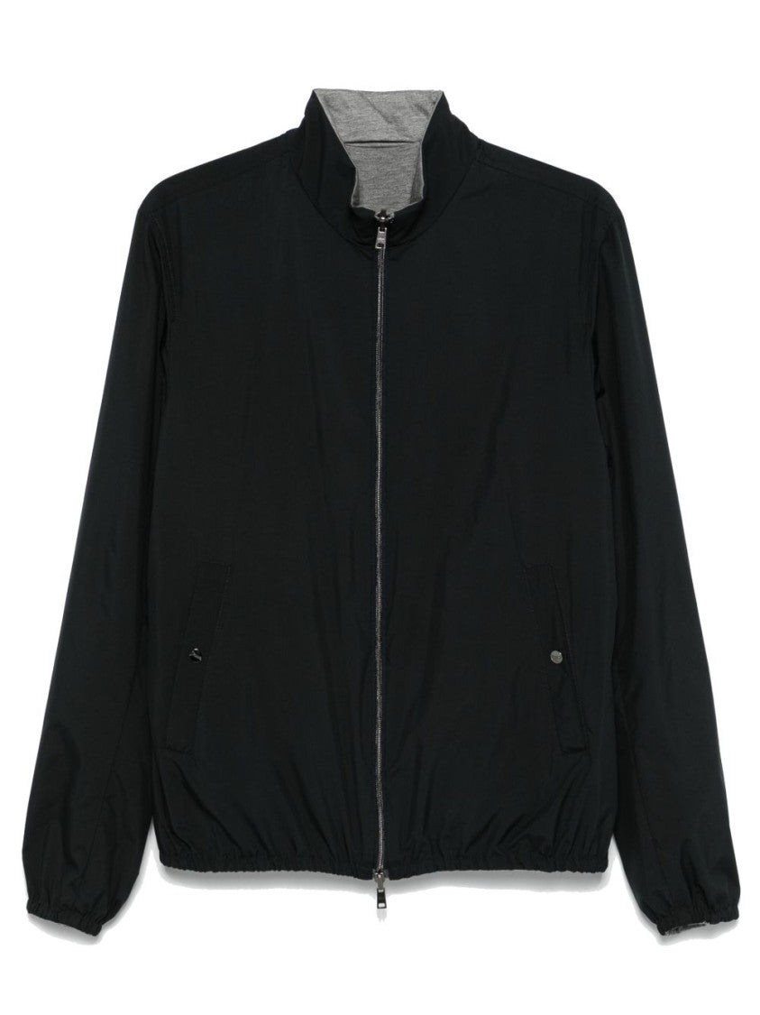 Herno Navy Zip Jacket With High Collar