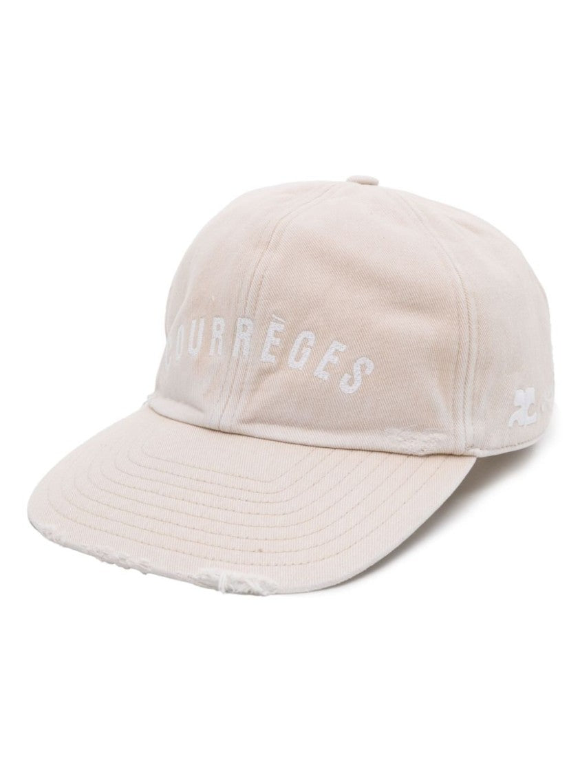 Courrèges Distressed Beige Cotton Twill Cap