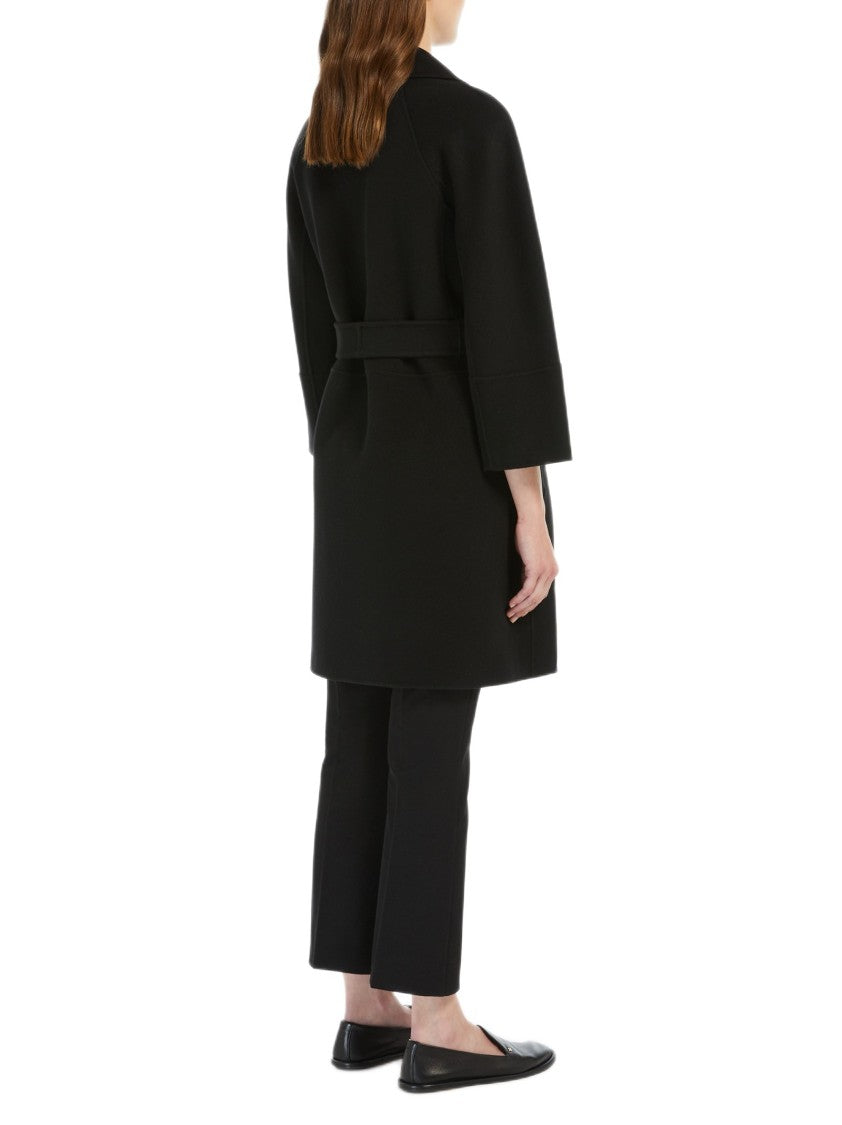 Max Mara Hand-Stitched Black Wool Arona Coat With Kimono Sleeves