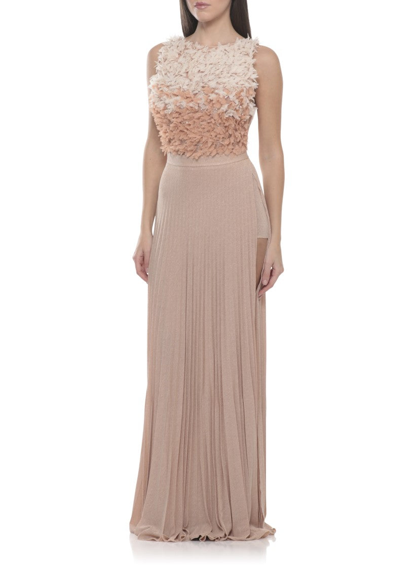 Elisabetta Franchi Tulle Evening Dress With Flared Skirt And Crystal Embellishments