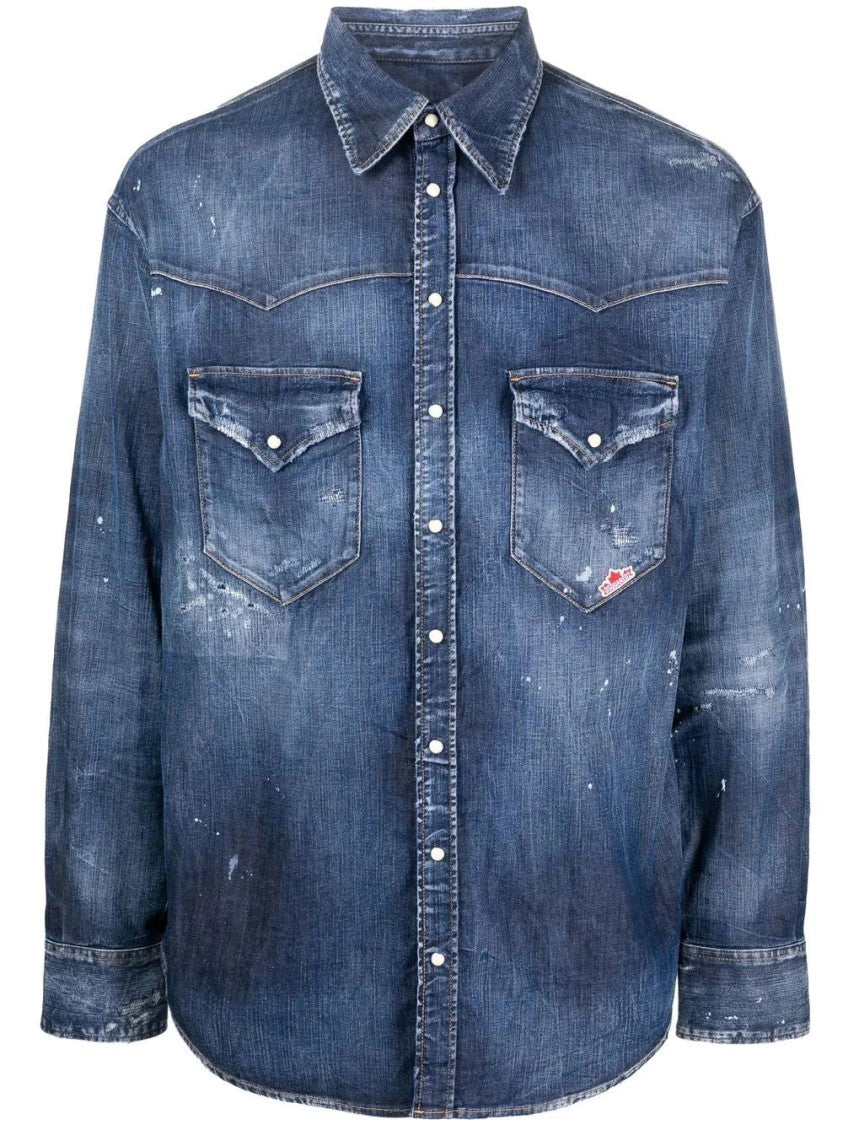 Dsquared2 Distressed Blue Denim Shirt
