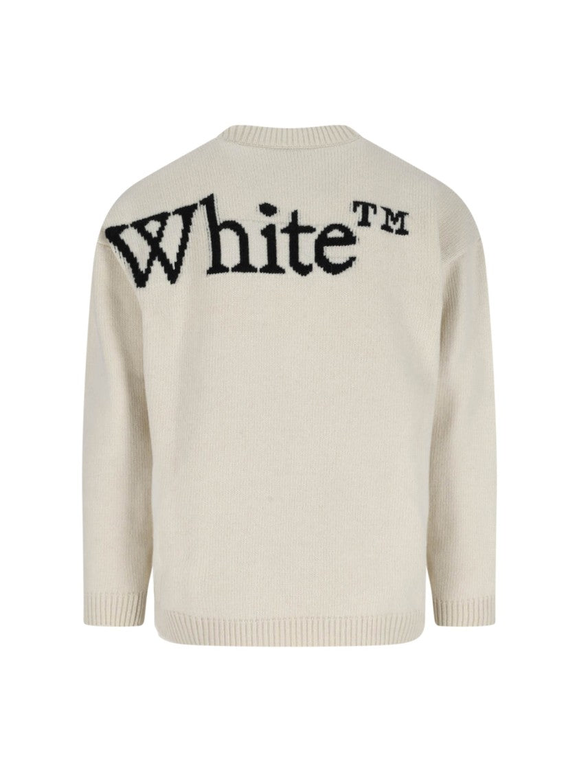 Off-White Classic White Knit Sweater With Round Neckline