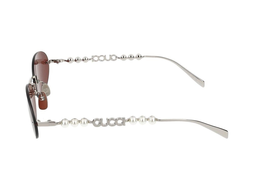 Gucci Silver Oval-Shaped Silver Frame Sunglasses