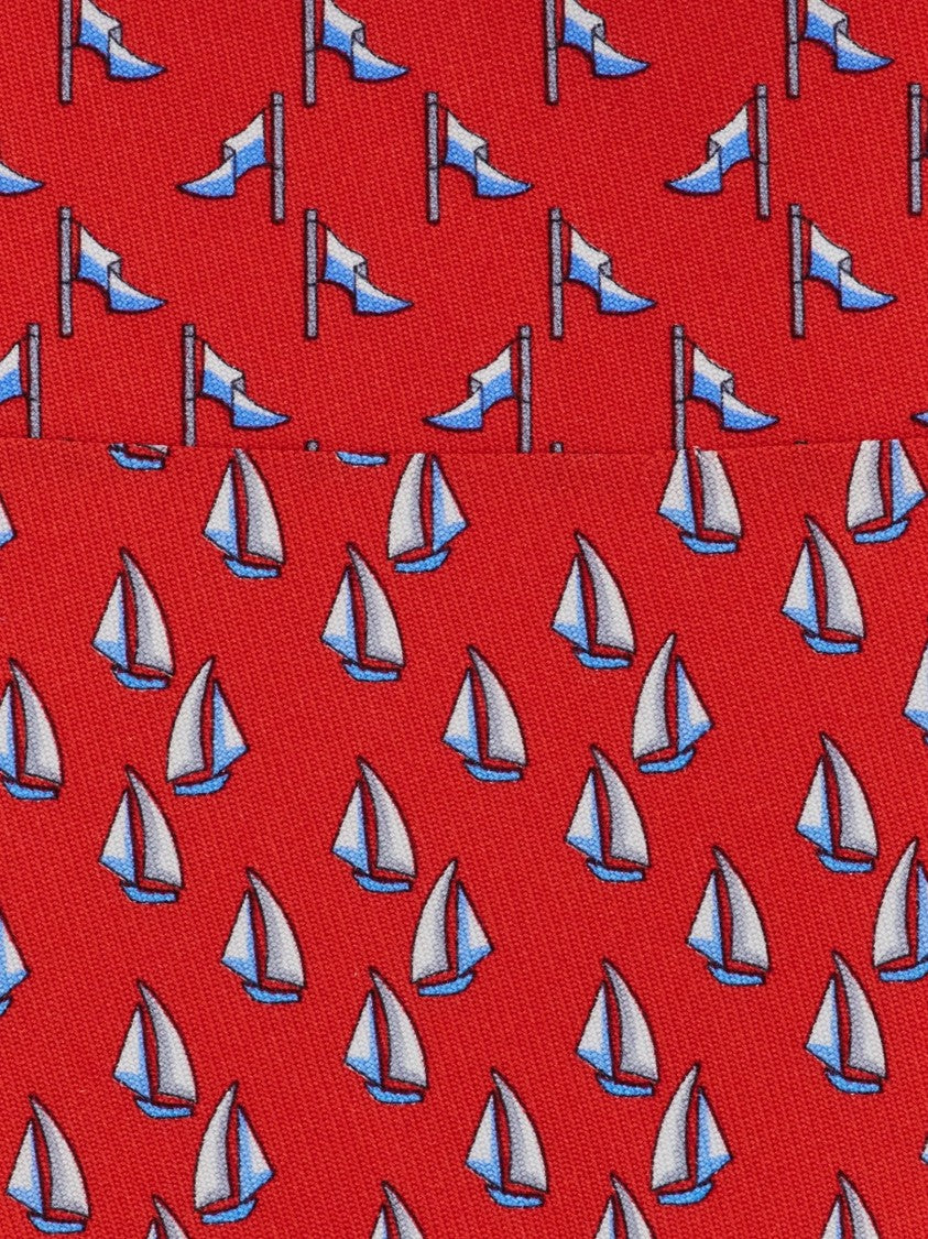 Ferragamo Vibrant Red Catamarano Tie With Nautical Sailboat Motif