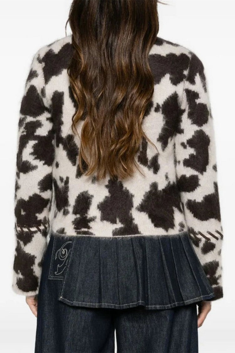 Guest In Residence Cream Grizzly Cowhide-Print Cropped Zip-Front Cashmere Jacket