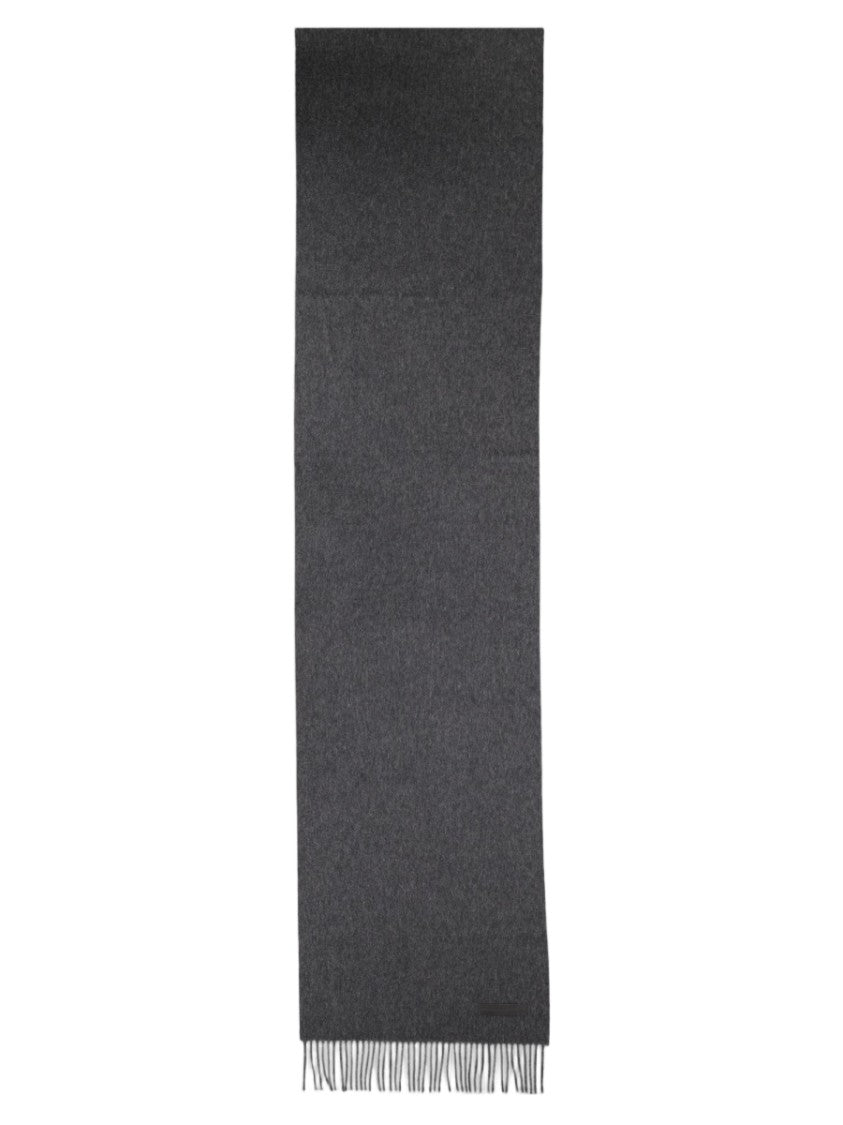 Zegna Grey Fringed Ends Rectangular Cashmere Scarf