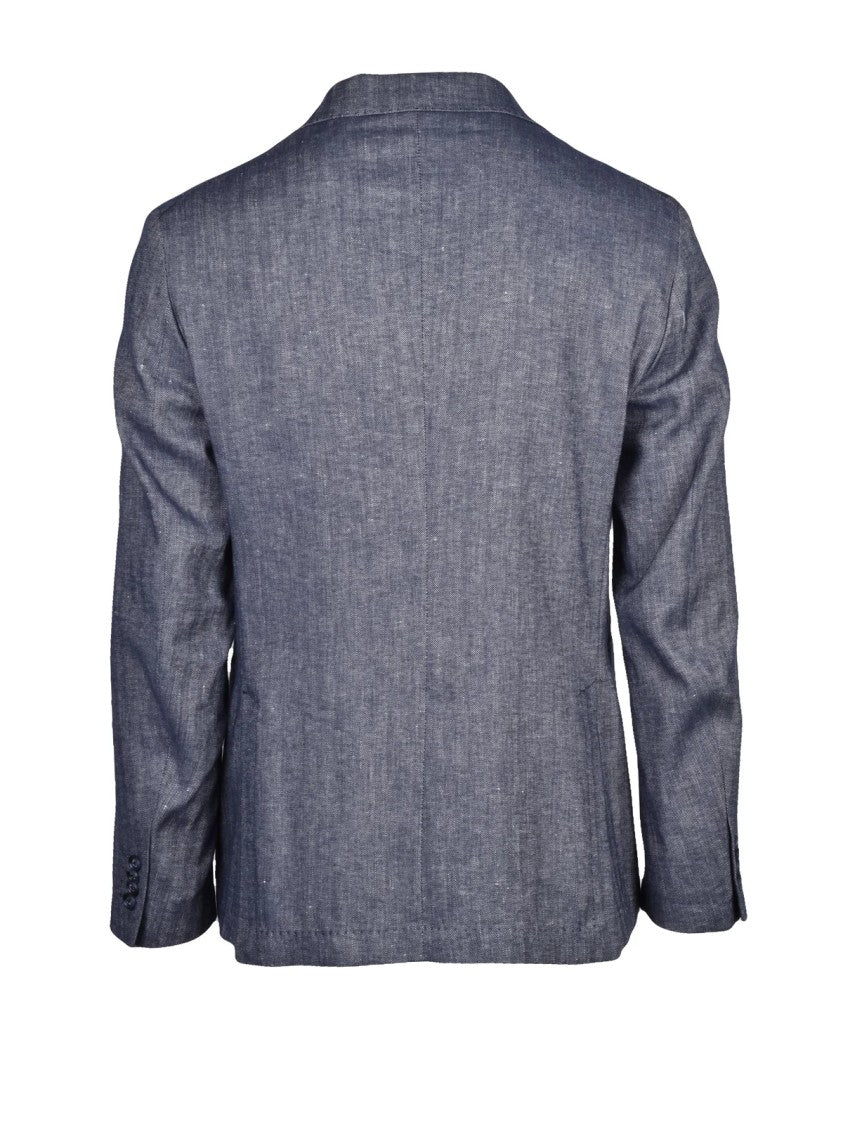 Manuel Ritz Blue Unlined Cotton-Linen Blazer