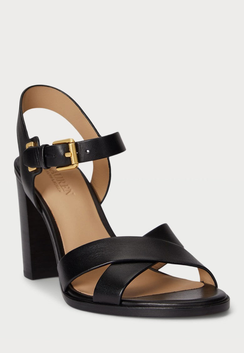 Lauren Ralph Lauren Black Emeryn Leather Heel Sandals