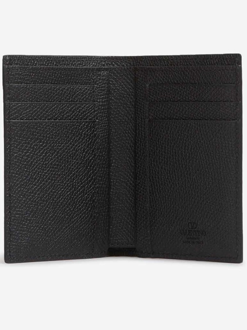 Valentino Black Textured Metallic Logo Card Holder