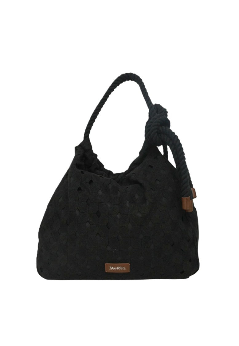 Max Mara Spacious Black Handbag With Textured Geometric Cut-Out Pattern