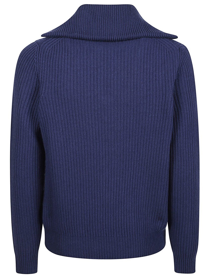 Moncler Tricot Virgin Wool Ribbed Half-Zip Sweater