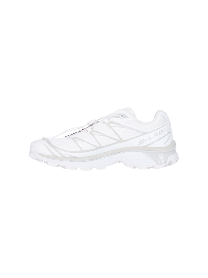 Salomon White Fabric And Grey Mesh Xt-6 Sneakers
