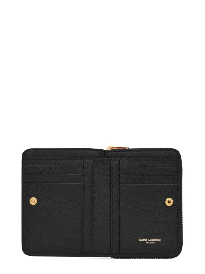 Saint Laurent Quilted Black Wallet With Gold-Tone Zipper