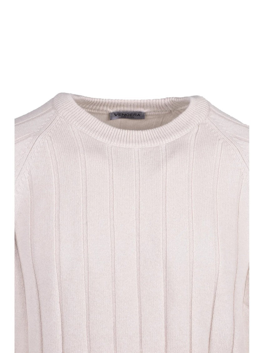Vengera Beige Virgin Wool-Blend Crewneck Sweater
