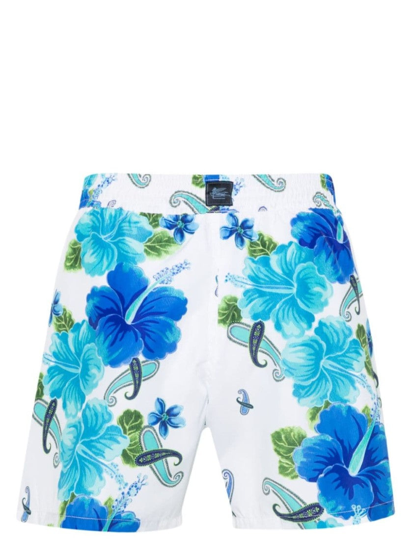 Etro Floral Print Taffeta Swim Shorts
