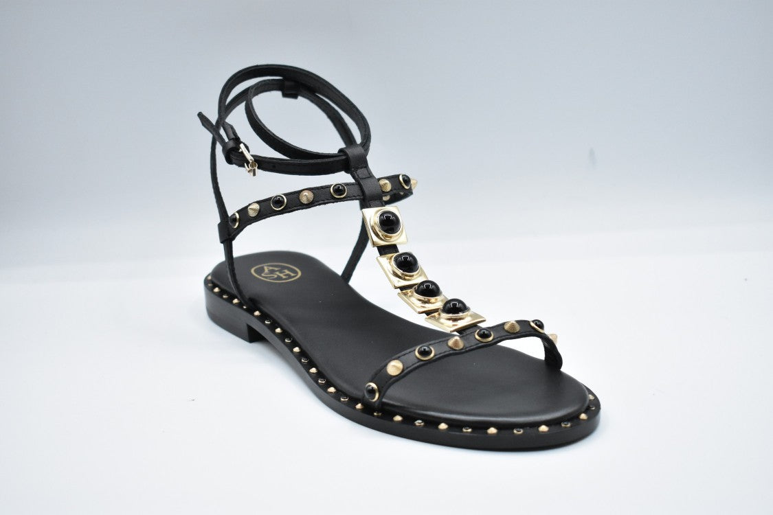 Ash Laced Flat Sandals With Studded Detailing And Ankle Straps