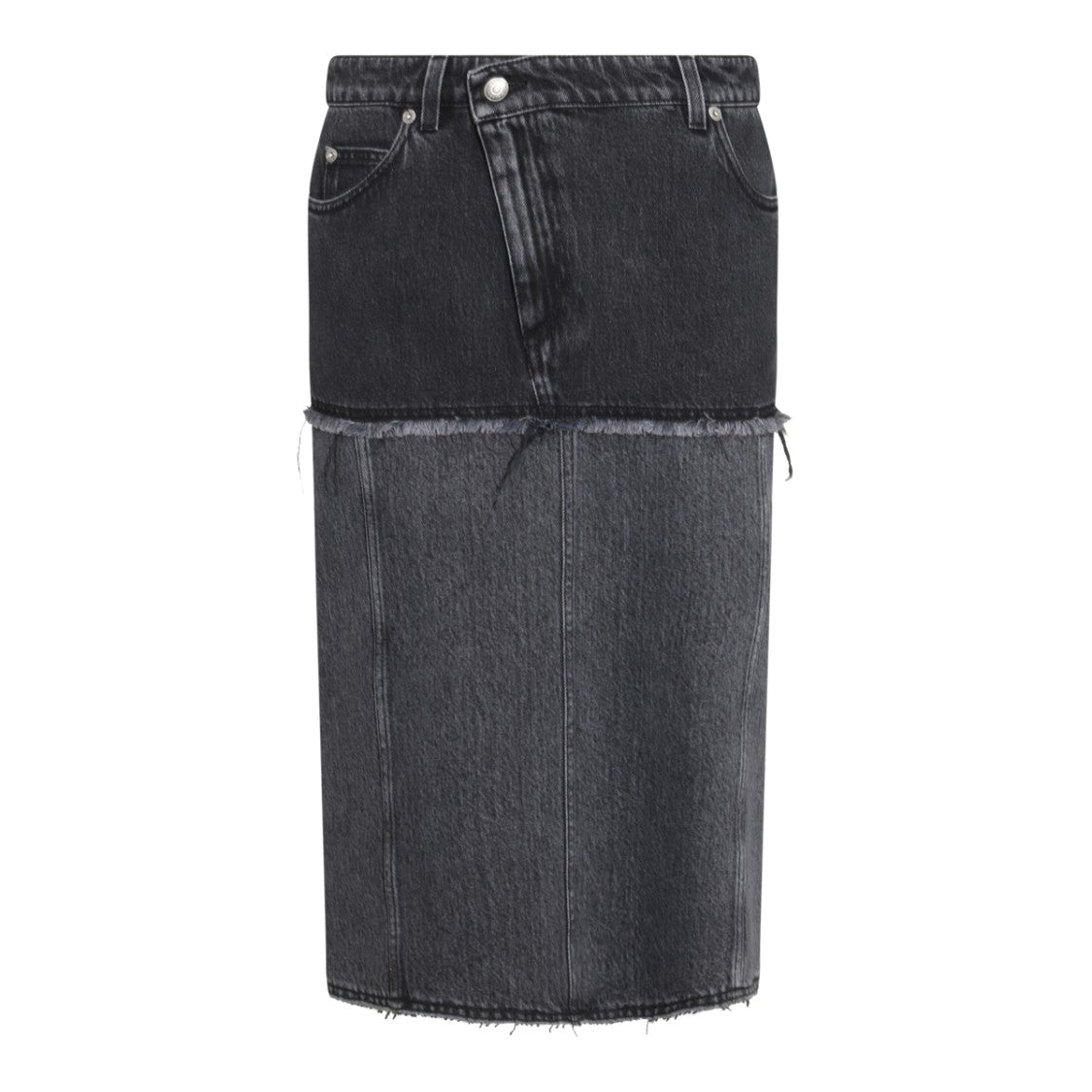 Alexander Mcqueen Black Cotton Denim Midi Skirt