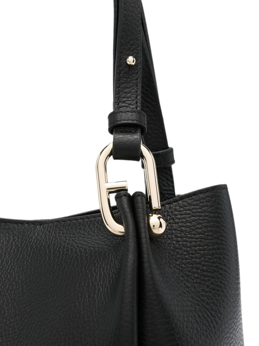 Furla Black Nuvola M Pebbled Leather Tote Bag