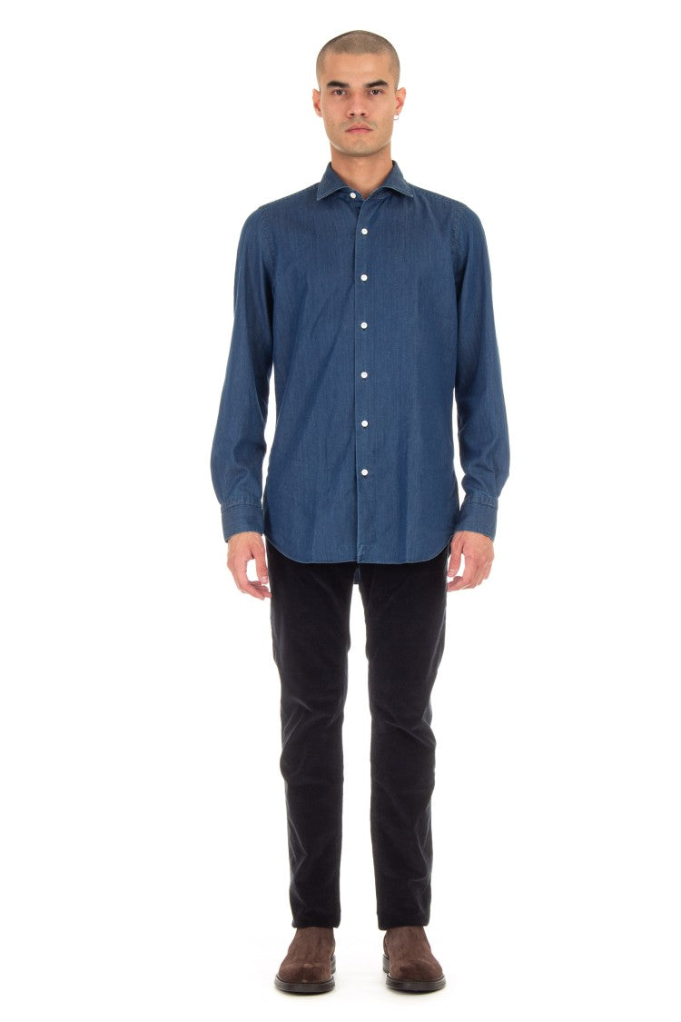 Finamore Twill Denim Tailored Shirt Milano Line