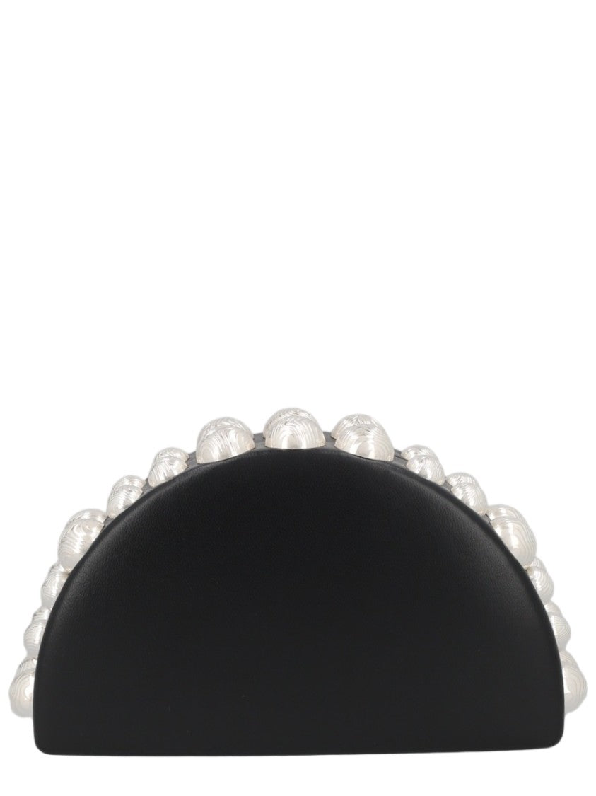 Cult Gaia Curved Black Clutch With Pearl-Like Embellishments