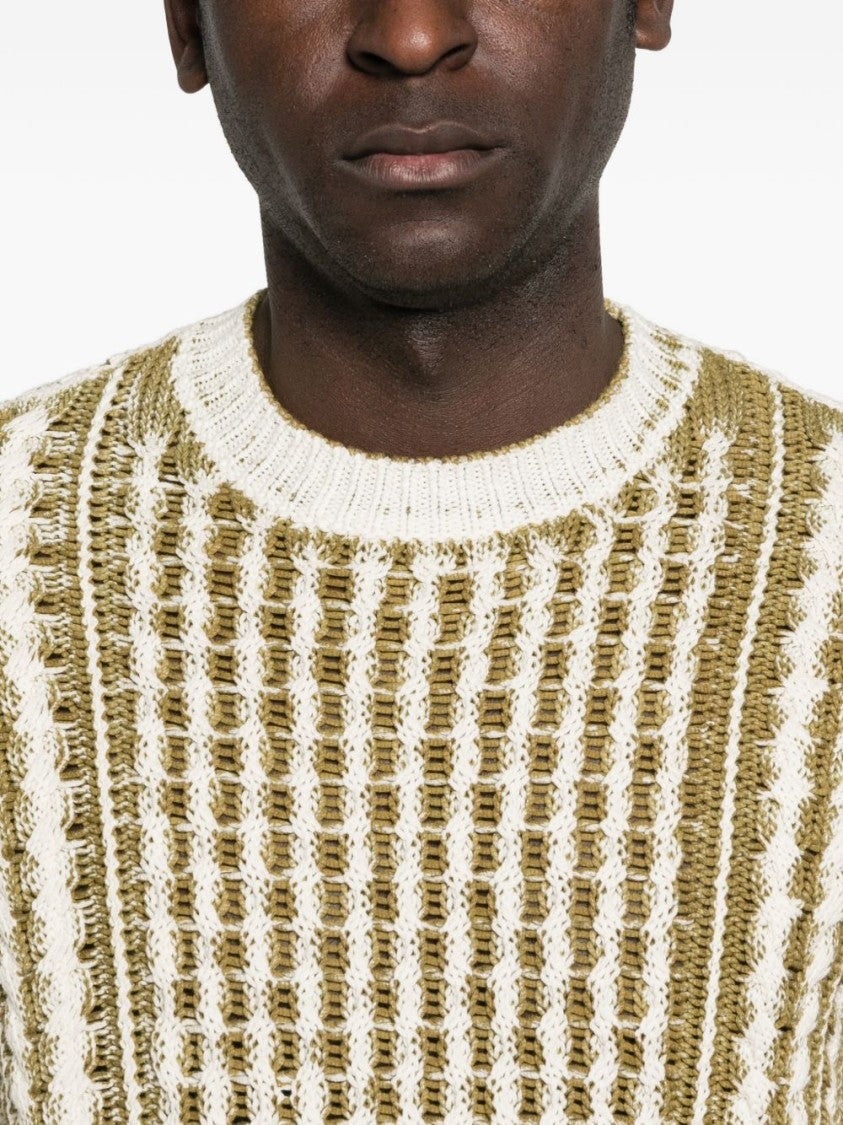Diesel Brown White Open Knit Logo Sweater