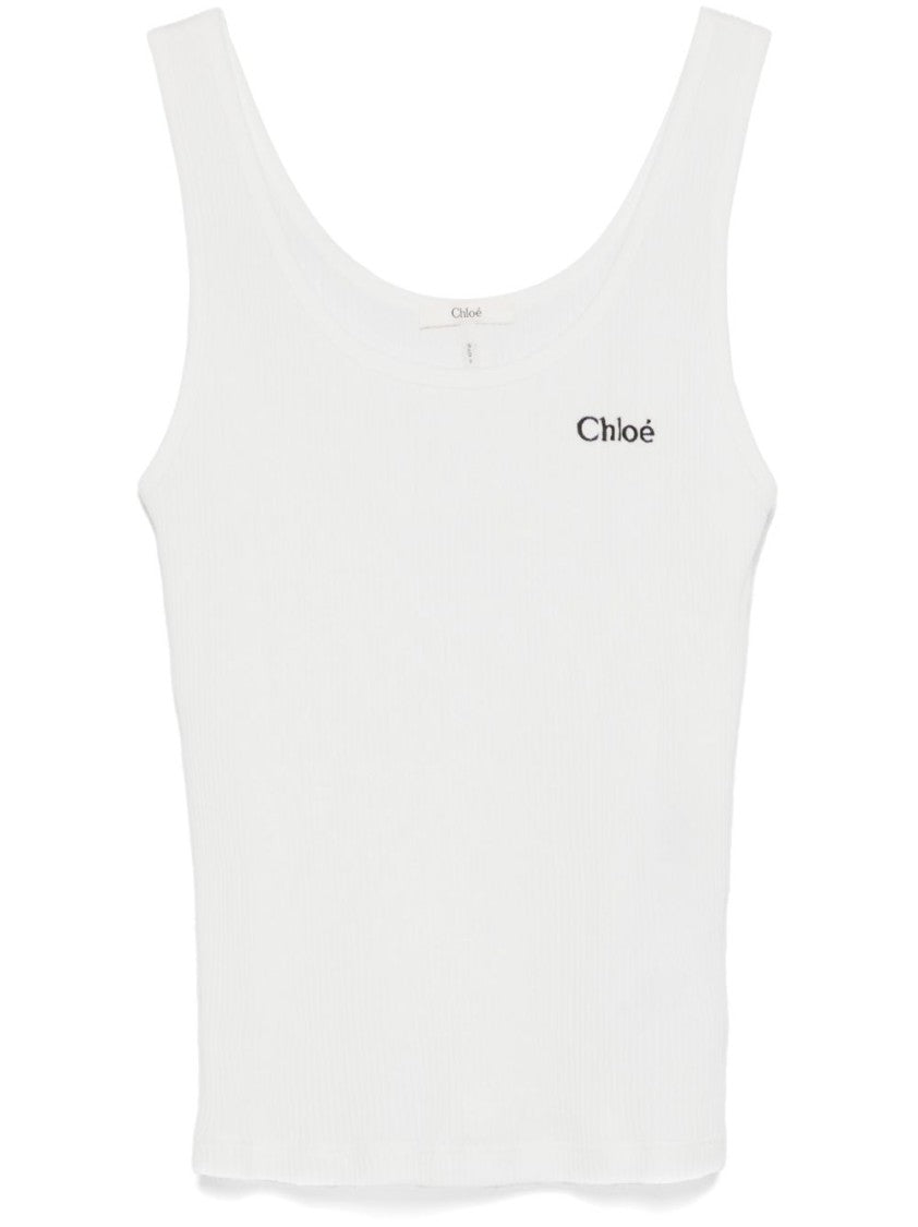 Chloé Ribbed Sleeveless Top With Embroidered Logo