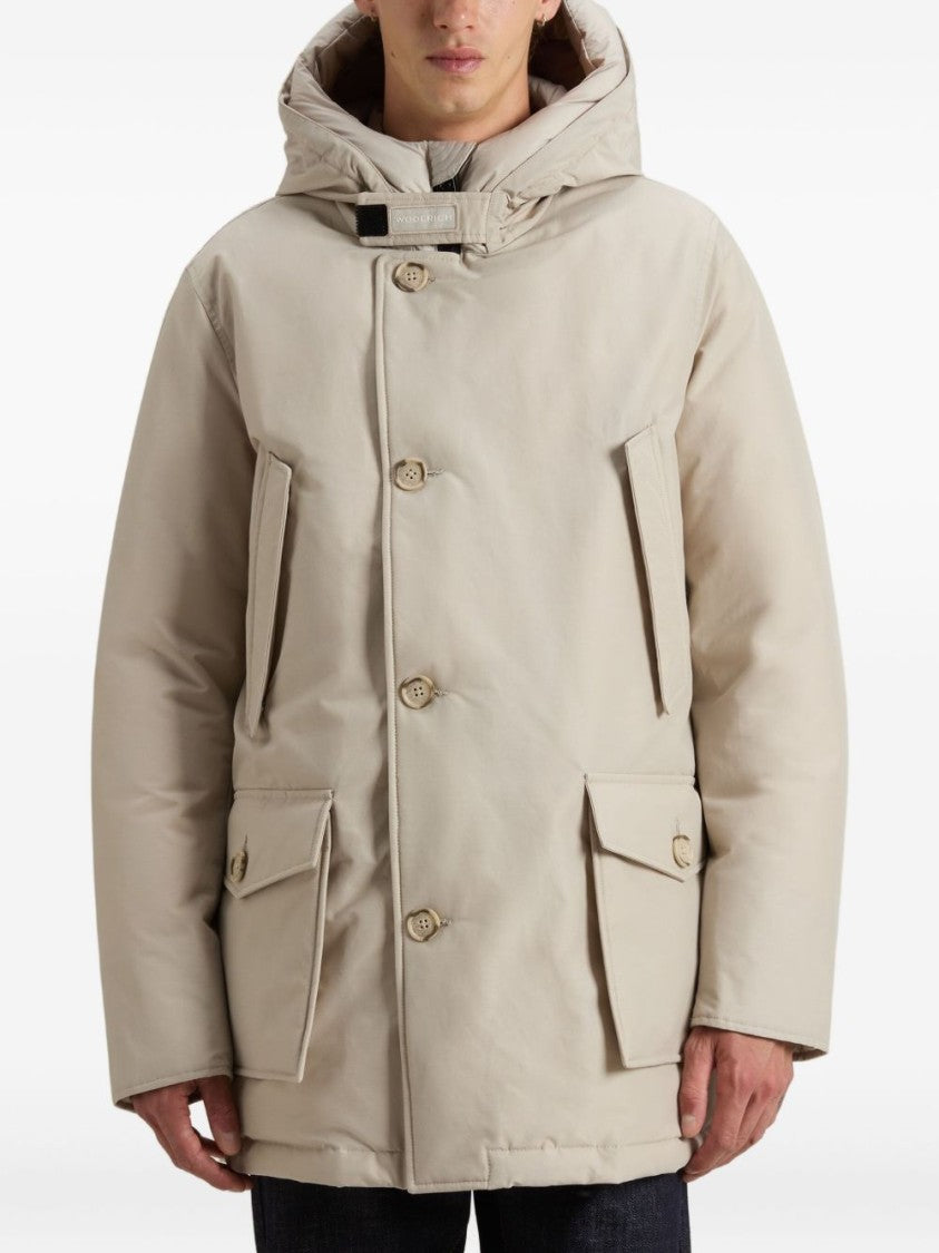 Woolrich Dove Grey Padded Parka With Hooded Neck