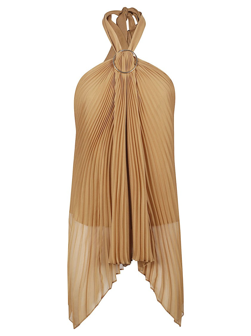 Max Mara Pleated Halter Top With Metallic Ring