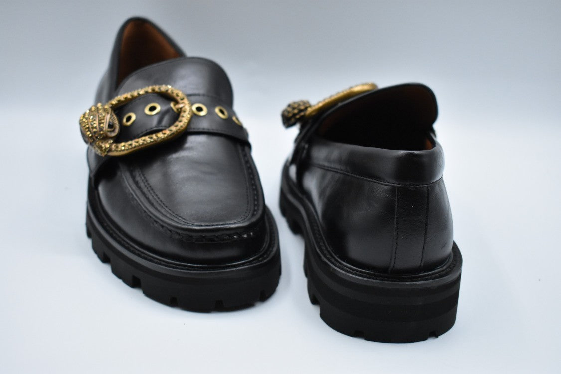 Kurt Geiger Black Leather Flat Shoes With Oversized Buckle Detail