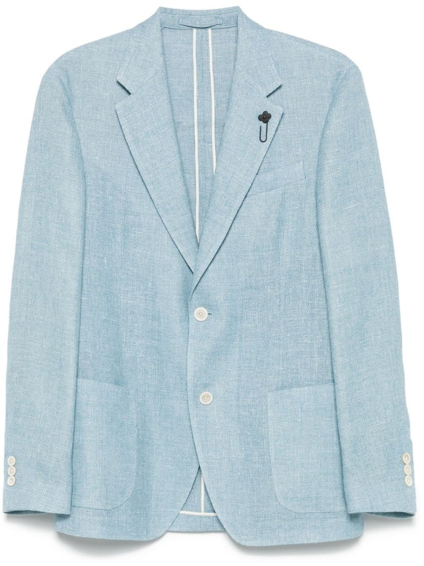 Lardini Light Blue Linen Jacket With Button Fastening