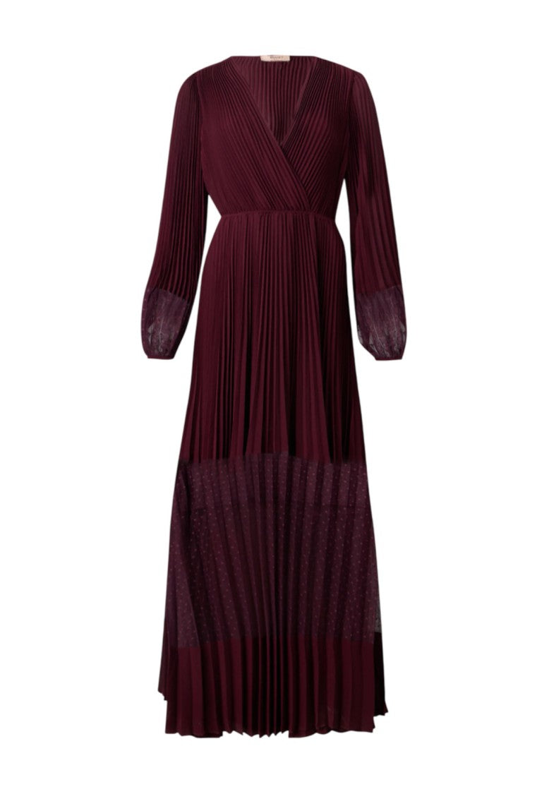Twin-Set Burgundy Midi Dress With Deep V-Neckline
