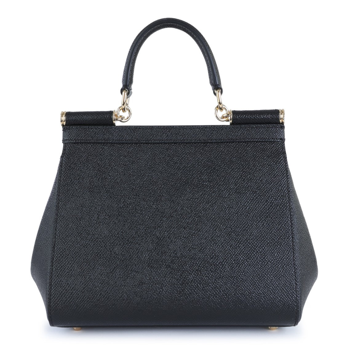Dolce & Gabbana Structured Black Leather Sicily Small Top Handle Bag