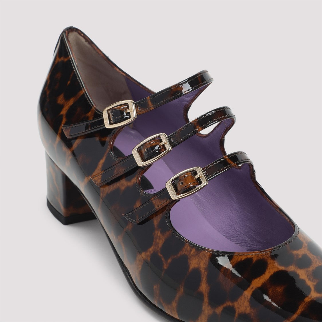 Carel Paris Kina Mary Jane Brown Leopard Patent Leather Pumps
