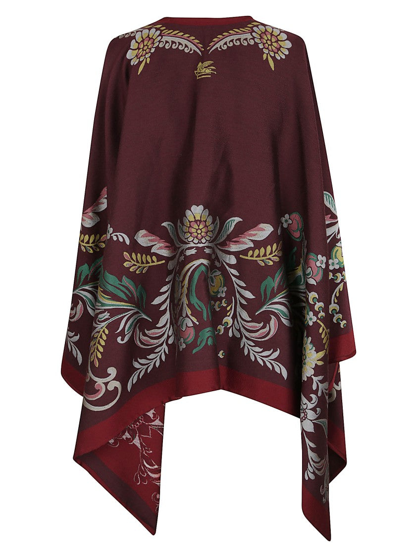 Etro Wool Blend Cape With Intricate Floral Patterns