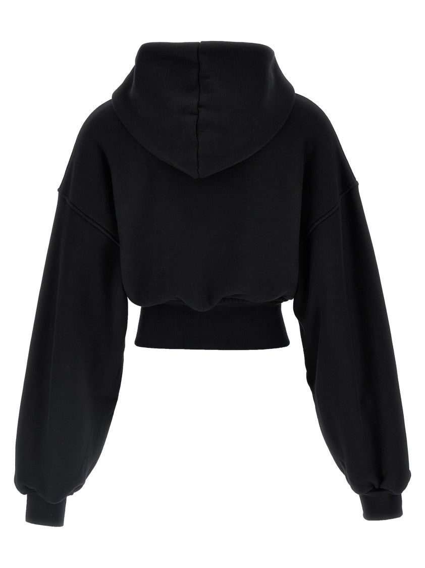 T By Alexander Wang Cropped Black Hoodie With Zip Closure