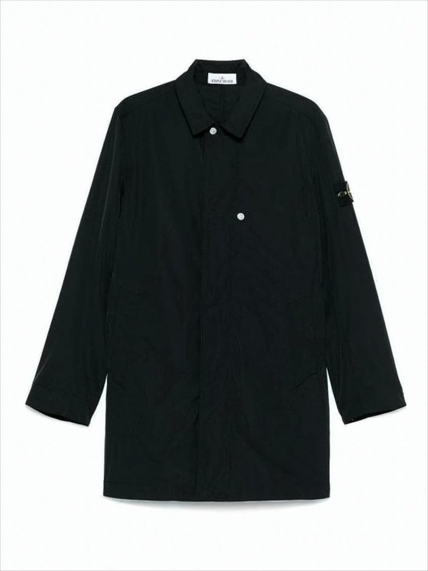 Stone Island Black Jacket With Concealed Button Placket